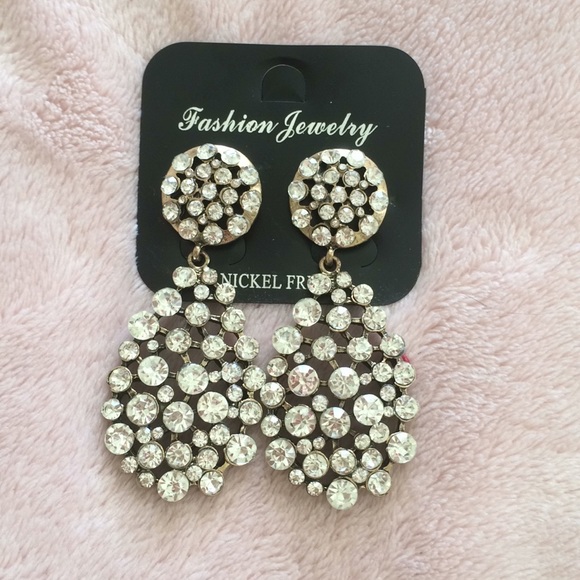 NIP 3” Drop Diamond Statement Earrings - Picture 4 of 4